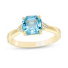 7.0mm Asscher-Cut Swiss Blue Topaz and 0.05 CT. T.W. Diamond Tri-Sides Ring in 10K Gold