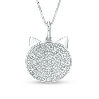 0.10 CT. T.W. Diamond Cat Face Pendant in Sterling Silver