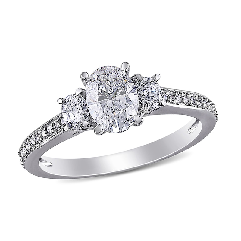 1.10 CT. T.W. Oval Diamond Three Stone Engagement Ring in 14K White Gold|Peoples Jewellers