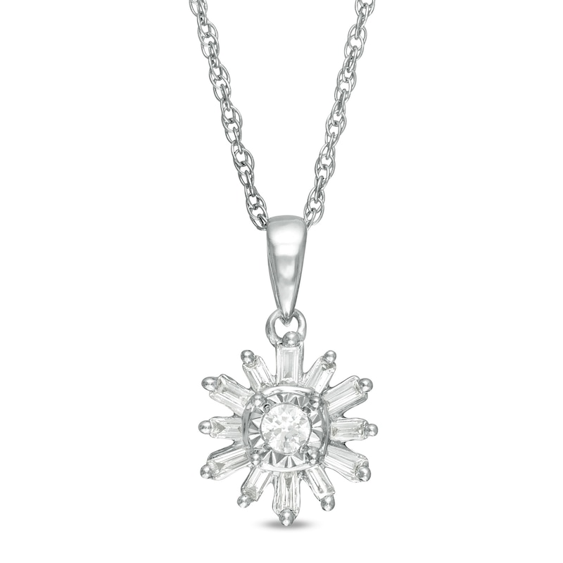 0.20 CT. T.W. Baguette and Round Diamond Snowflake Pendant in 10K White Gold|Peoples Jewellers