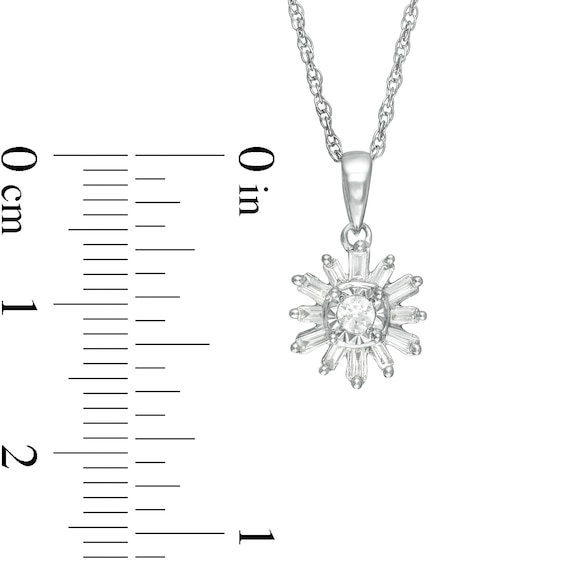 0.20 CT. T.W. Baguette and Round Diamond Snowflake Pendant in 10K White Gold