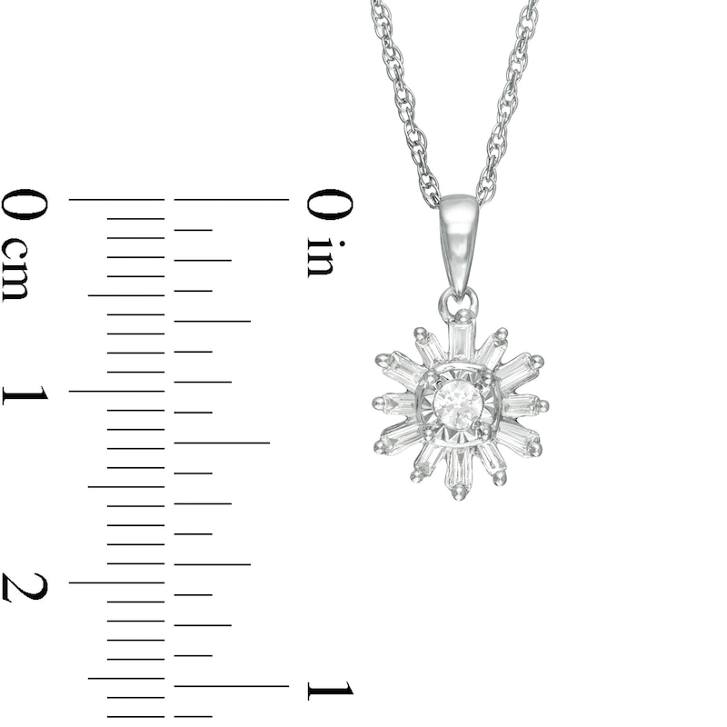 Main Image 3 of 0.20 CT. T.W. Baguette and Round Diamond Snowflake Pendant in 10K White Gold