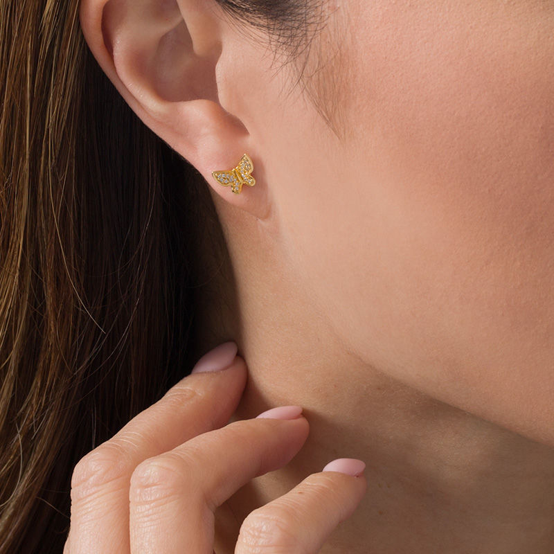 0.09 CT. T.W. Diamond Butterfly Stud Earrings in 10K Gold|Peoples Jewellers