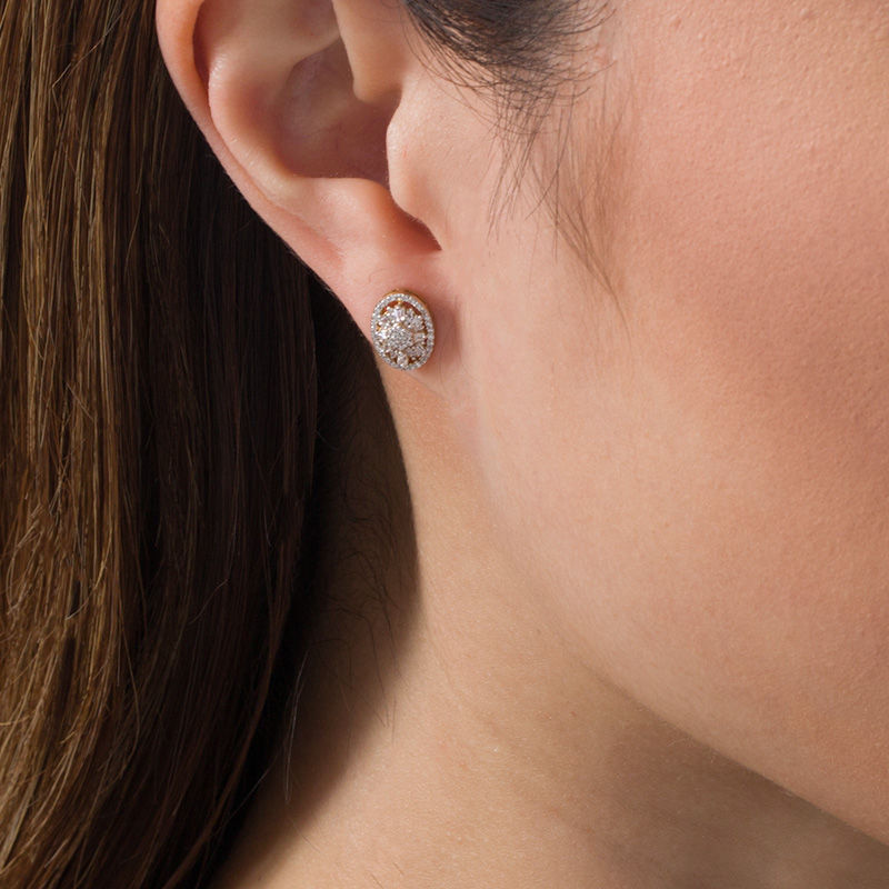 0.30 CT. T.W. Composite Diamond Oval Sunburst Frame Stud Earrings in 10K Gold|Peoples Jewellers