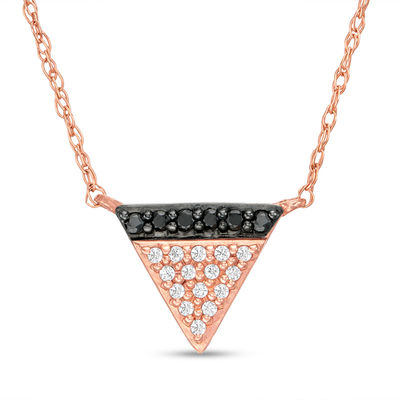 0.10 CT. T.W. Enhanced Black and White Diamond Triangle Necklace in 10K Rose Gold - 17"