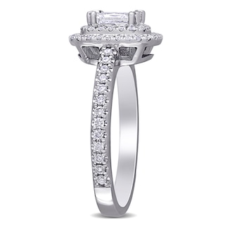 0.95 CT. T.W. Radiant-Cut Diamond Double Frame Engagement Ring in 14K White Gold (H/VS2)