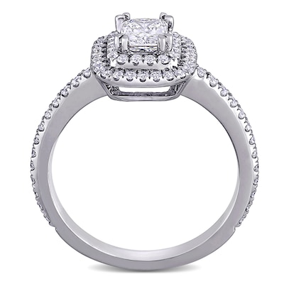 0.95 CT. T.W. Radiant-Cut Diamond Double Frame Engagement Ring in 14K White Gold (H/VS2)