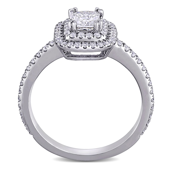 0.95 CT. T.W. Radiant-Cut Diamond Double Frame Engagement Ring in 14K White Gold (H/VS2)