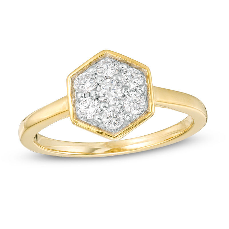 0.37 CT. T.W. Composite Diamond Hexagonal Frame Ring in 10K Gold|Peoples Jewellers