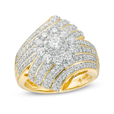 1.69 CT. T.W. Diamond Frame Multi-Row Wave Ring in 10K Gold