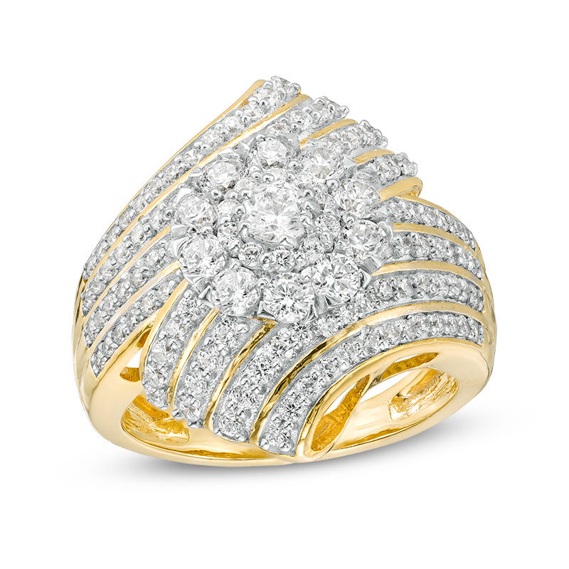 1.69 CT. T.W. Diamond Frame Multi-Row Wave Ring in 10K Gold|Peoples Jewellers