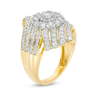 1.69 CT. T.W. Diamond Frame Multi-Row Wave Ring in 10K Gold