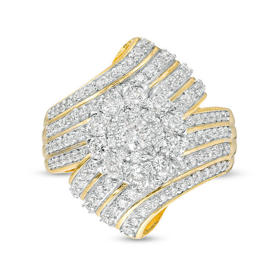 1.69 CT. T.W. Diamond Frame Multi-Row Wave Ring in 10K Gold