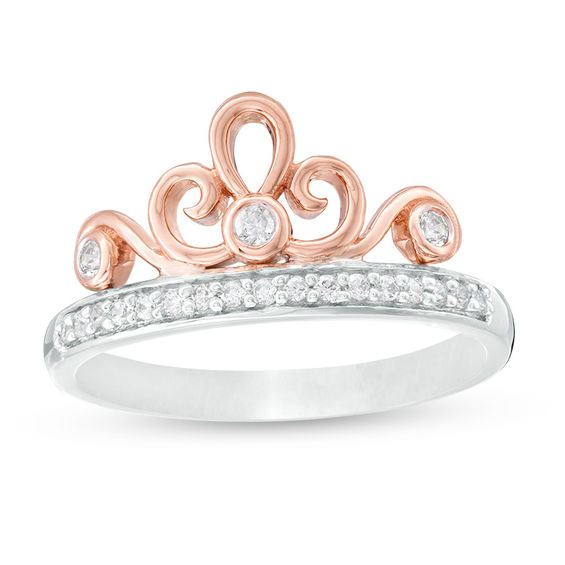 0.115 CT. T.W. Diamond Crown Ring in Sterling Silver and 10K Rose Gold