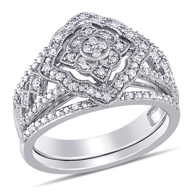 0.23 CT. T.W. Composite Diamond Vintage-Style Mandala Bridal Set in Sterling Silver|Peoples Jewellers
