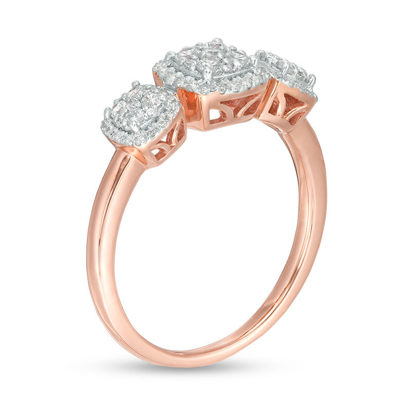 0.45 CT. T.W. Composite Diamond Three Stone Cushion Frame Ring in 10K Rose Gold|Peoples Jewellers