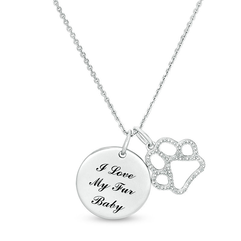 0.10 CT. T.W. Diamond "I LOVE MY FUR BABY" and Paw Print Charm Pendant in Sterling Silver|Peoples Jewellers