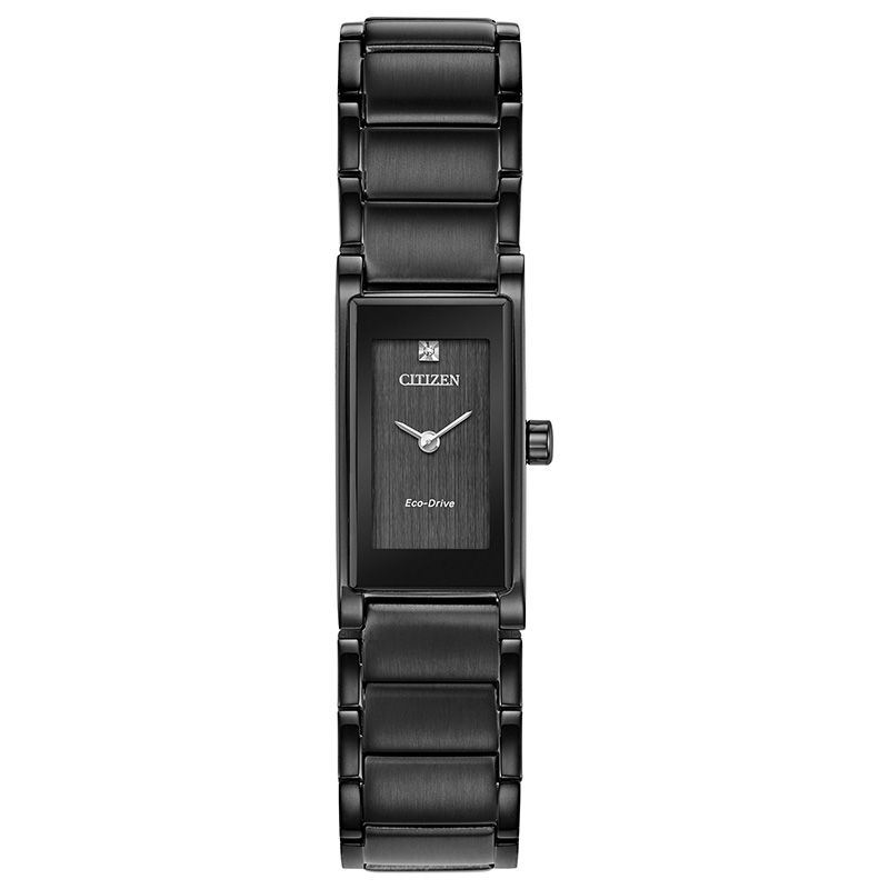 Ladies' Citizen Eco-Drive® Axiom Diamond Accent Black IP Watch with Rectangular Dial (Model: EG7055-51E)