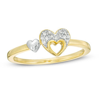 0.04 CT. T.W. Diamond Triple Heart Ring in Sterling Silver with 10K Gold Plate