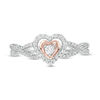 Thumbnail Image 3 of 0.23 CT. T.W. Diamond Double Heart Twist Ring in Sterling Silver and 10K Rose Gold