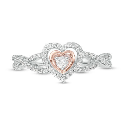 0.23 CT. T.W. Diamond Double Heart Twist Ring in Sterling Silver and 10K Rose Gold