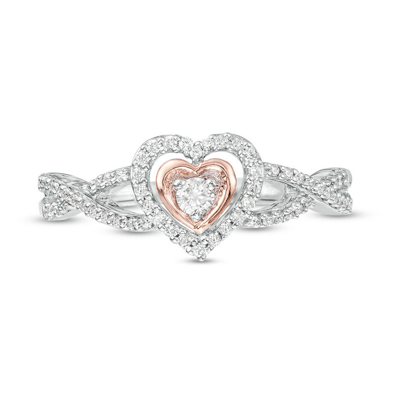 0.23 CT. T.W. Diamond Double Heart Twist Ring in Sterling Silver and 10K Rose Gold