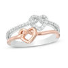 Thumbnail Image 0 of 0.145 CT. T.W. Diamond Double Heart Knot Ring in Sterling Silver and 10K Rose Gold
