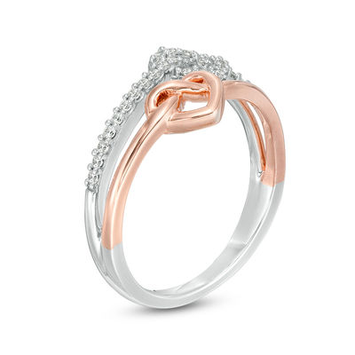 0.145 CT. T.W. Diamond Double Heart Knot Ring in Sterling Silver and 10K Rose Gold