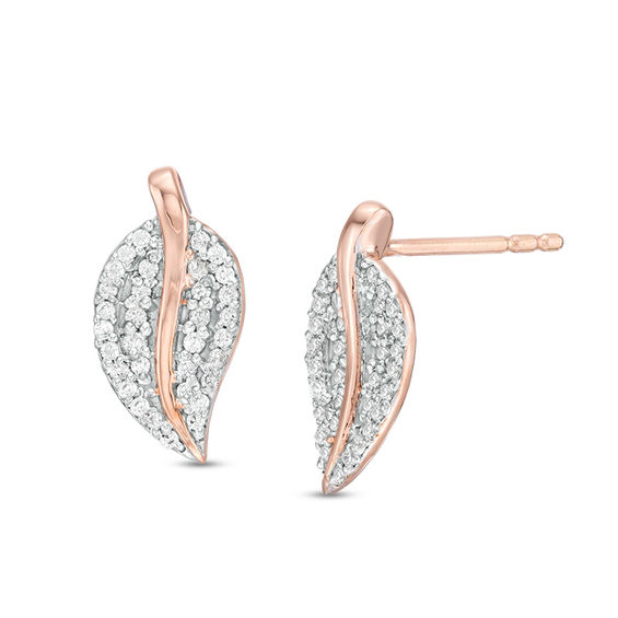 0.20 CT. T.W. Diamond Leaf Stud Earrings in 10K Rose Gold