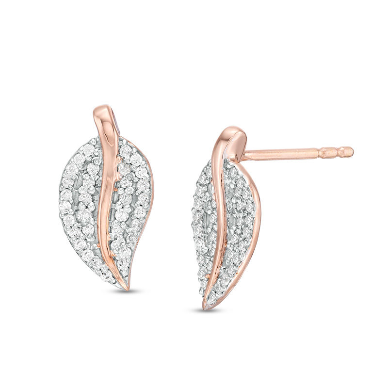 0.20 CT. T.W. Diamond Leaf Stud Earrings in 10K Rose Gold|Peoples Jewellers