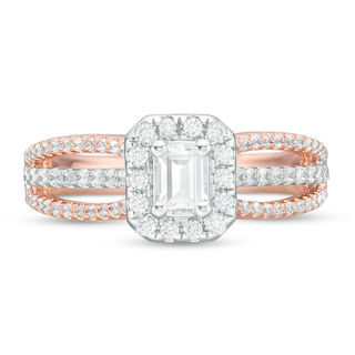 1.00 CT. T.W. Certified Canadian Emerald-Cut Diamond Frame Engagement Ring in 14K Two-Tone Gold (I/SI2)