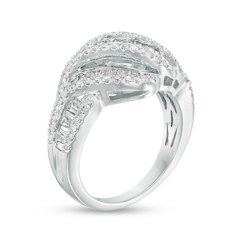 0.98 CT. T.W. Baguette and Round Diamond Multi-Row Wave Ring in 10K White Gold|Peoples Jewellers