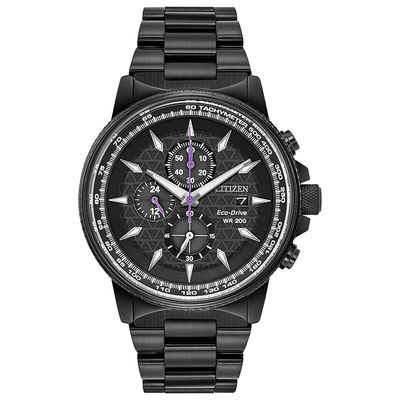 Men's Citizen Eco-Drive® Black Panther Chronograph Black IP Watch with Black Dial (Model: CA0297-52W)