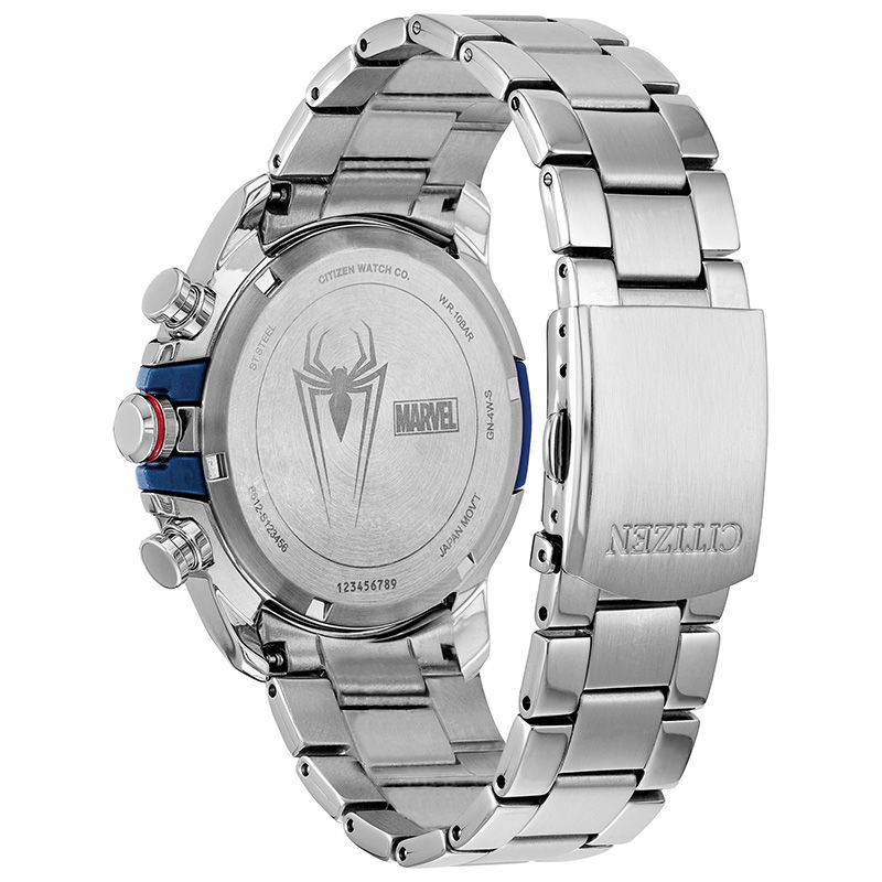 Men's Citizen Eco-Drive® Spider-Man Chronograph Two-Tone Watch with Blue Dial (Model: CA0429-53W)|Peoples Jewellers