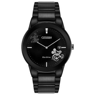 Men's Citizen Eco-Drive® Mickey Mouse Black IP Watch with Black Dial (Model: AU1068-50W)