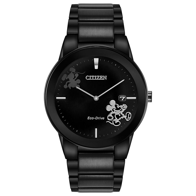 Men's Citizen Eco-Drive® Mickey Mouse Black IP Watch with Black Dial (Model: AU1068-50W)|Peoples Jewellers
