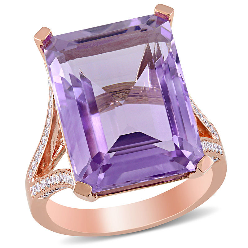 Emerald-Cut Amethyst and 0.44 CT. T.W. Diamond Split Shank Ring in 14K Rose Gold|Peoples Jewellers