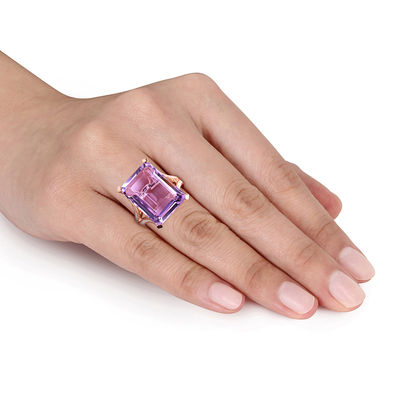 Emerald-Cut Amethyst and 0.44 CT. T.W. Diamond Split Shank Ring in 14K Rose Gold