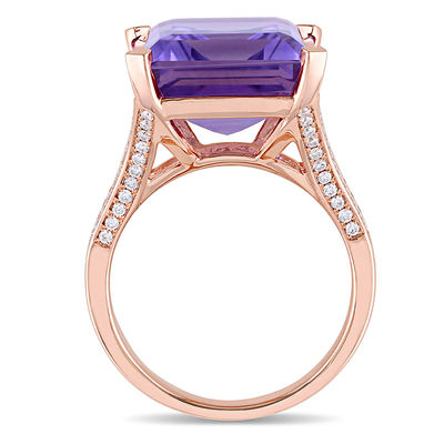 Emerald-Cut Amethyst and 0.44 CT. T.W. Diamond Split Shank Ring in 14K Rose Gold