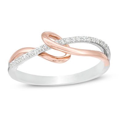 0.116 CT. T.W. Diamond Loop Split Shank Ring in Sterling Silver and 10K Rose Gold