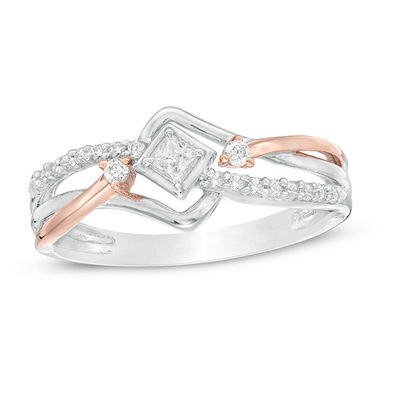 0.18 CT. T.W. Princess-Cut Diamond Split Shank Ring in Sterling Silver and 10K Rose Gold