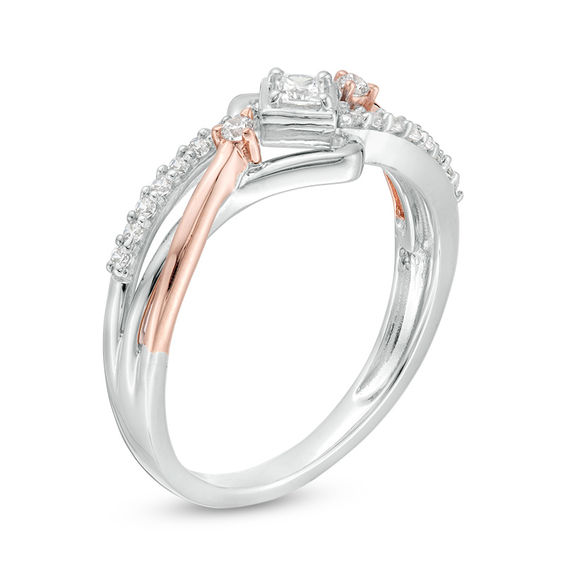 0.18 CT. T.W. Princess-Cut Diamond Split Shank Ring in Sterling Silver and 10K Rose Gold