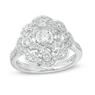 0.69 CT. T.W. Diamond Scallop Frame Ring in 10K White Gold