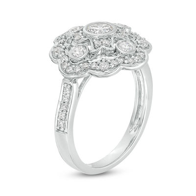 0.69 CT. T.W. Diamond Scallop Frame Ring in 10K White Gold