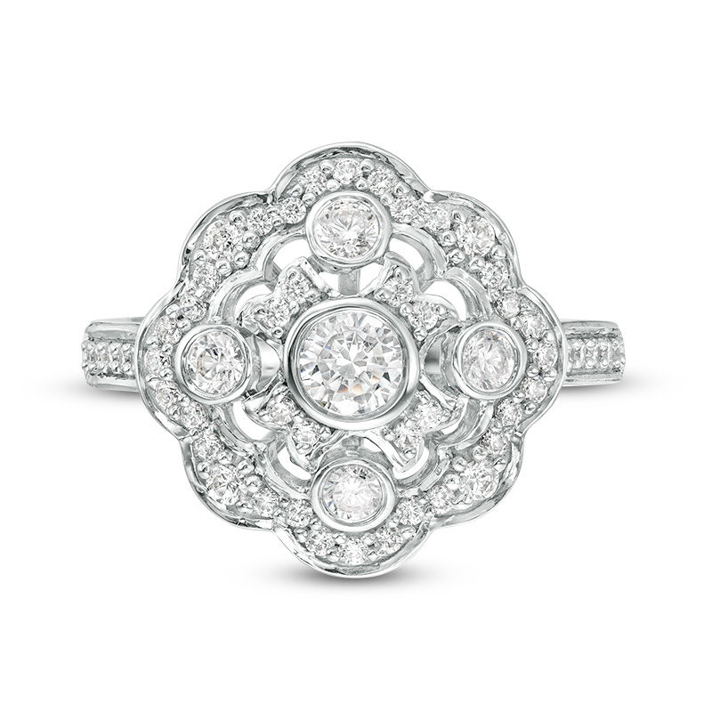 0.69 CT. T.W. Diamond Scallop Frame Ring in 10K White Gold|Peoples Jewellers