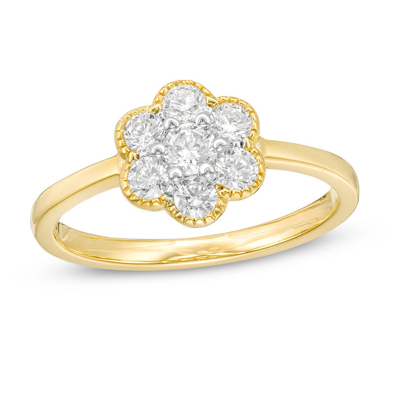 0.45 CT. T.W. Composite Diamond Flower Frame Vintage-Style Ring in 10K Gold|Peoples Jewellers