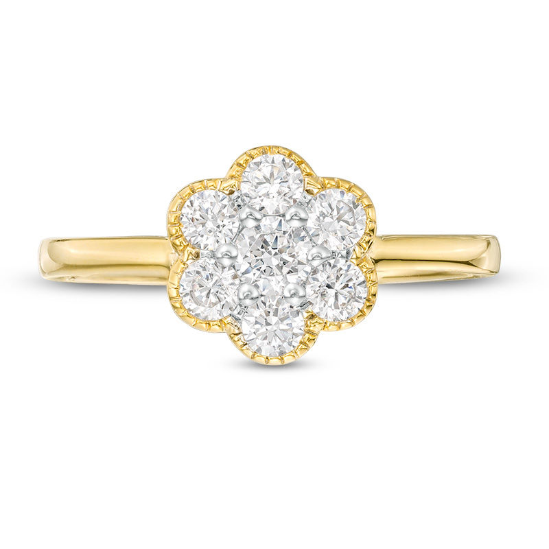 Main Image 4 of 0.45 CT. T.W. Composite Diamond Flower Frame Vintage-Style Ring in 10K Gold