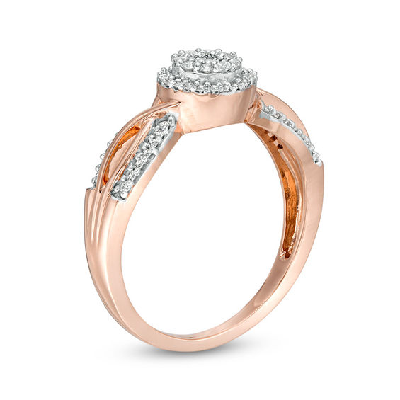 0.18 CT. T.W. Diamond Double Frame Twist Promise Ring in 10K Rose Gold ...