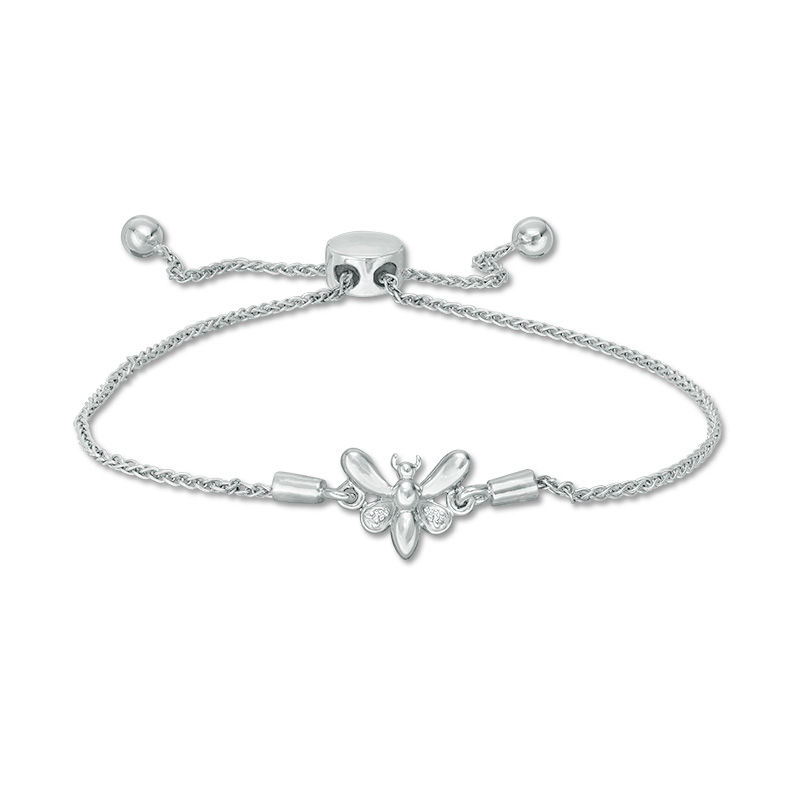 Diamond Accent Butterfly Bolo Bracelet in Sterling Silver - 9.5"