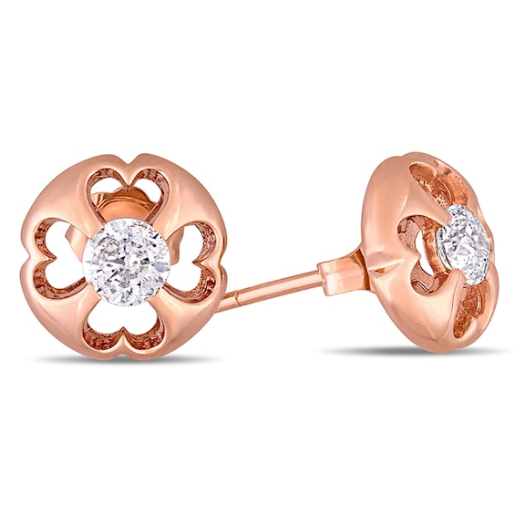 0.50 CT. T.W. Diamond Heart Cut-Out Solitaire Stud Earrings in 10K Rose Gold